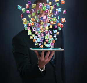 Smartphone with cloud of application icons
